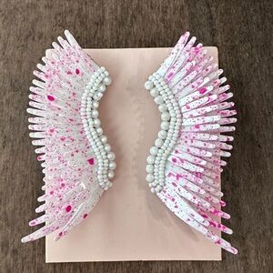 Mignonne Gavigan White With Pink Splatter Midi Madeline Wing Statement Earrings